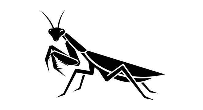 Black silhouette of a praying mantis.