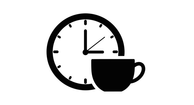 Coffee cup and clock icon.