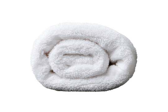 Rolled white terry cloth towel with soft texture against black background image, Isolated On White, Png Transparent, Cut Out