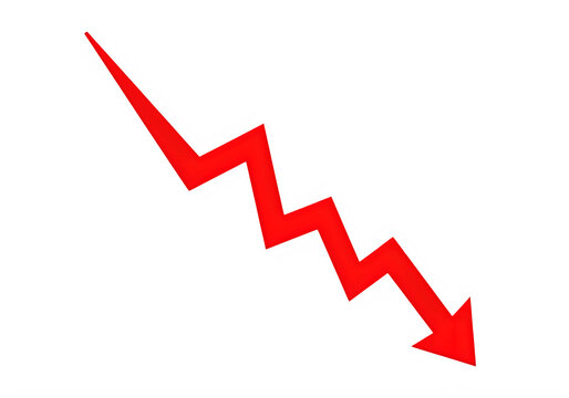 Red downward zigzag arrow vector icon isolated on transparent background, isolated on white background