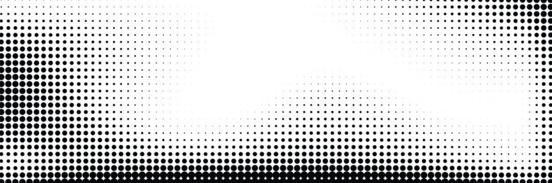 Dot grid pattern vector illustration. Simple black white point background with small and large polka dots. Abstract futuristic dotted mesh with gradient effect. Geometric minimal digital design.