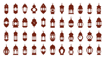 Obraz premium Vector Art of Traditional Islamic Lanterns Cultural Design Assets Vector Ramadan Arabic Decorative Hanging Lamps Collection.