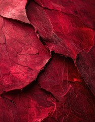 Fototapeta premium Close-up of deep red, textured material resembling dry leaves or petals.
