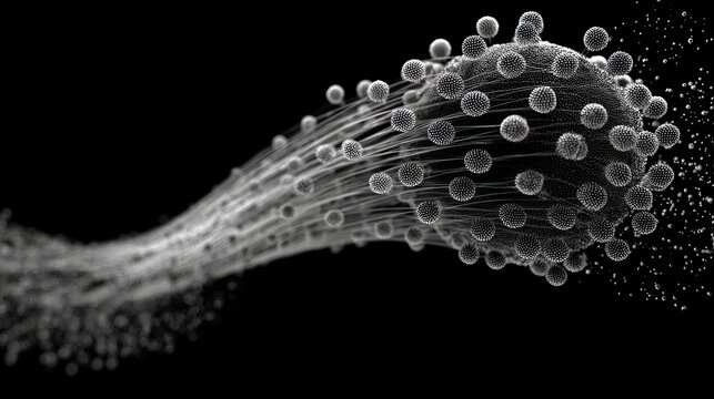A detailed illustration of a microscopic organism with tendrils extending into the darkness