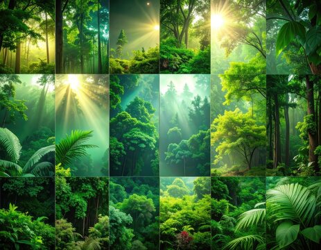 Sunlight streams through a lush, verdant forest.
