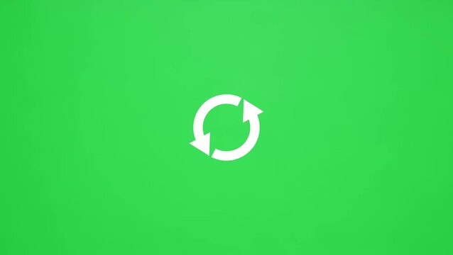 White circular arrows icon animation on green screen circle background chroma