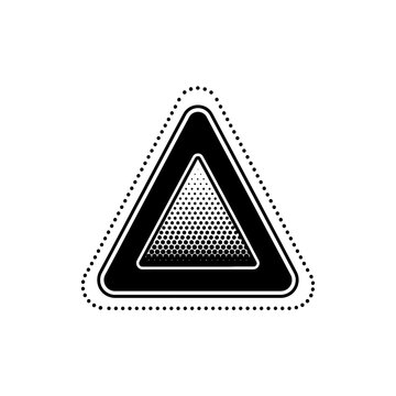 A black and white geometric triangle shape with a dotted border on a white background