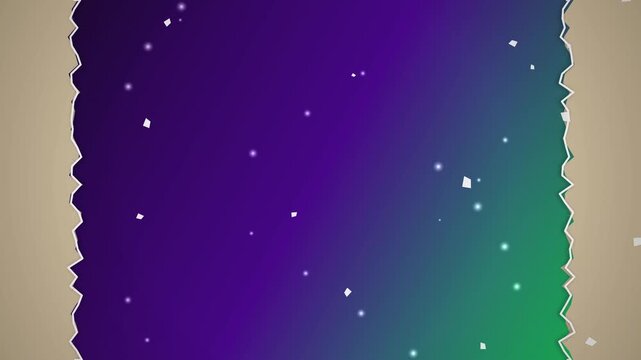 Abstract motion background with falling particles between torn paper edges