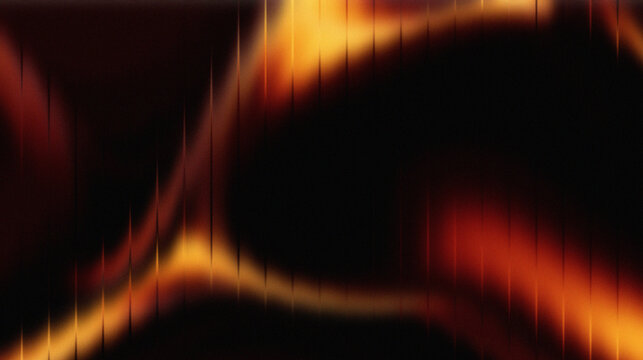 a combination of pitch black as a background, with strokes of orange, golden yellow, and reddish brown with distortion in the form of thin vertical lines that line the entire surface. This effect give