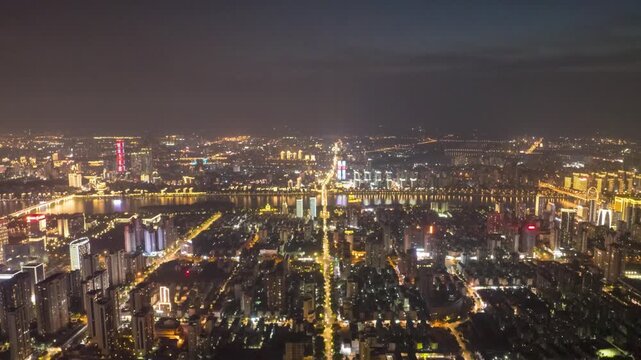 Nanchang Night Skyline Over Gan River in Jiangxi China in Nanchang, Jiangxi, China