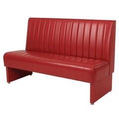 Naklejka premium Bright red vinyl diner booth seat photographed for commercial restaurant furniture catalog showing classic retro style seating for customers in a modern casual dining setting