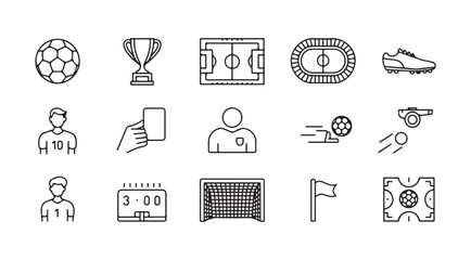 Soccer football icons set isolated on white background. championship sports equipment outline collection. © Masudur