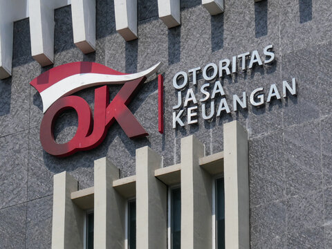 16-05-2026 Yogyakarta Indonesia, Otoritas Jasa Keuangan building sign, Indonesian financial services authority, banking