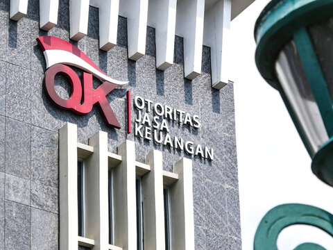 16-05-2026 Yogyakarta Indonesia, Otoritas Jasa Keuangan building sign, Indonesian financial services authority, banking