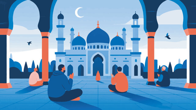 Illustration Of People Praying In A Mosque Vector Design Template