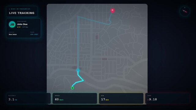 Modern ride sharing application live gps tracking interface
