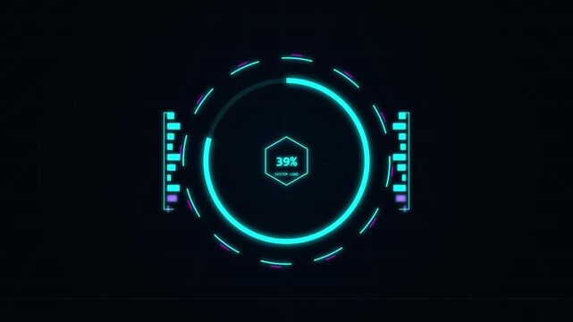 Futuristic Digital Loading Circle Interface With System Progress Data