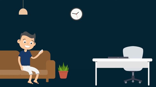 Tired Man Sitting Alone at Night Animated Emotional Scene Showing Stress Fatigue and Work Life Balance Concept Illustration