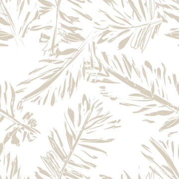Palm Leaves Botanical Surface Pattern Design In Beige For Fashion Textiles And Home Decor