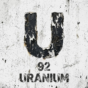 Uranium element symbol, atomic number 92, grunge texture, weathered surface