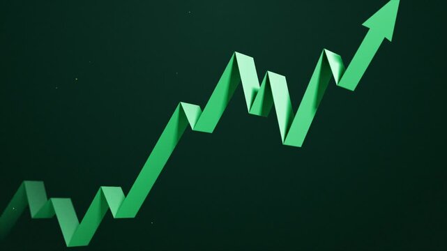Dynamic green bull market arrow climbing through a dark finance matrix, powerful motion background for trading, investment growth, business success and modern market strategy today