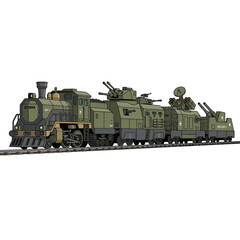 Naklejka premium Armored Military Train with Cannons and Radar