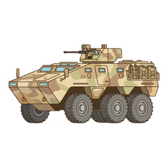 Fototapeta premium Camouflaged Armored Personnel Carrier with Machine Gun