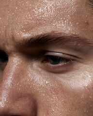 Fototapeta premium macro photography of sweaty irritated male forehead with rough texture and skin sensitivity,