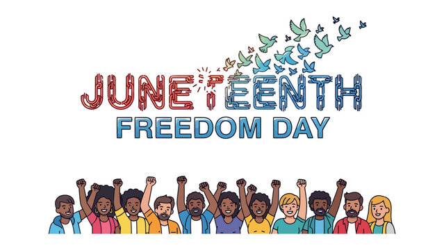 Juneteenth Freedom Day Celebration: A vibrant illustration celebrating Juneteenth, also known as Freedom Day.