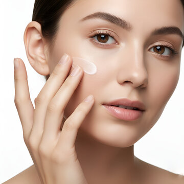 Beautiful Young Woman Applying Moisturizing Cream to Her Face for Healthy, Radiant Skin