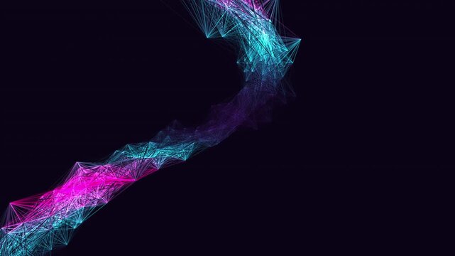 Flawless mathematical seamless loop of molecular chain. 4K Apple ProRes 422HQ at 30fps. Dark neon background features sweeping scanners. Left offset provides ideal right copy space.