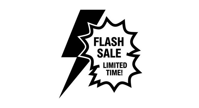 Flash Sale Limited Time Offer - Bold Lightning Bolt Icon with Starburst