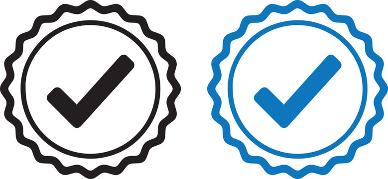 Check mark badge icon set inside triple concentric circle lines for quality verification