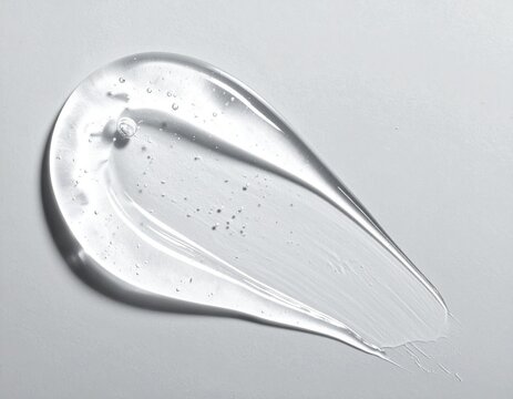 Clear skincare serum gel smear on gray background, showcasing texture and air bubbles gen ai