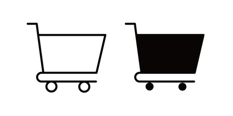  Shopping cart icon in outline and solid style, isolated on white background. Ideal for e-commerce, online shopping, and retail features in mobile and web design. © vector land