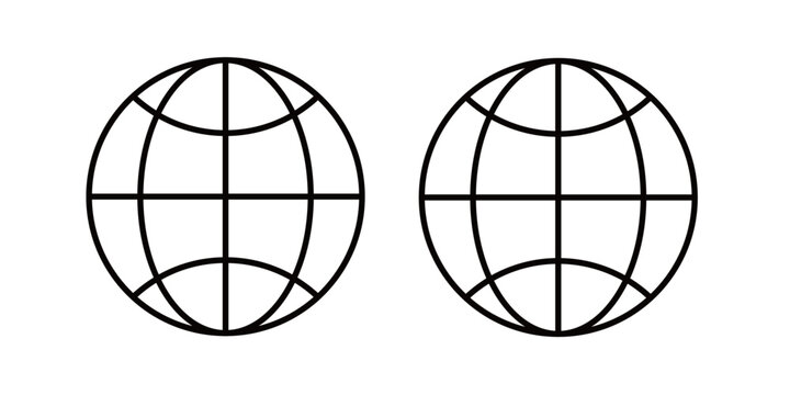 Globe icon in outline and solid style, isolated on white background. Ideal for international, language, and web browsing features in mobile and web design