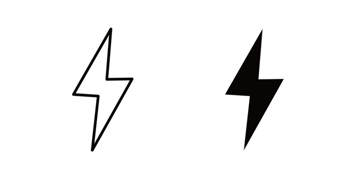 
Lightning bolt icon in outline and solid style, isolated on white background. Perfect for energy, power, and fast action features in mobile and web design.