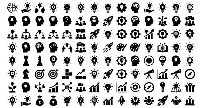 Brainstorming and innovation icon collection vector illustration