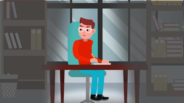 Freelancer Working at Night in Home Office Animation &ndash; Overtime Work Late Night Productivity Concept