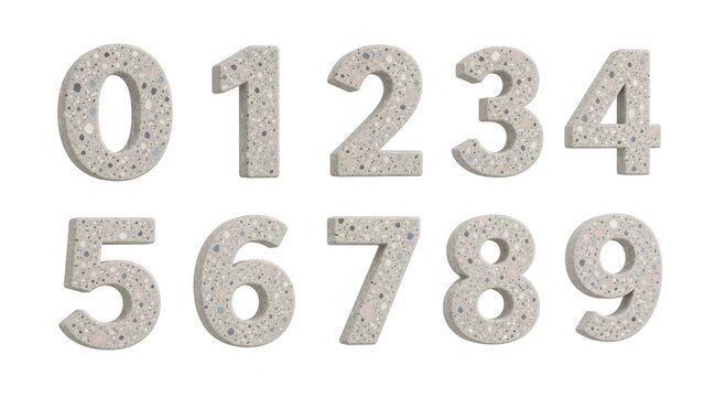 Trendy 3D white terrazzo stone textured numbers 0-9 for modern graphic design