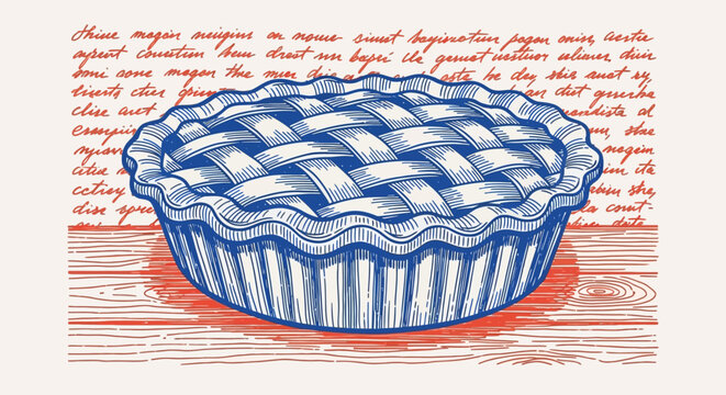 Blueberry pie, lattice top pie, dessert illustration, food art, baking design