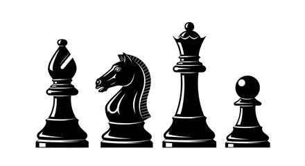 Black chess pieces, pawn, knight, queen, vector icons © Chrome