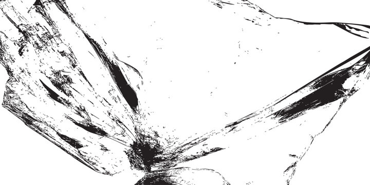 Broken glass shards on white background black and white illustration