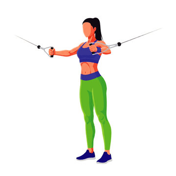 Fitness Woman Training with Cable Machine Exercise Vector Illustration Isolated on White Background