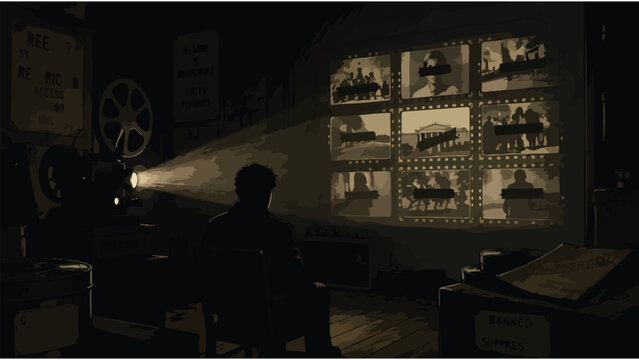Vintage Film Projector Showing Old Movies in Dark Room, Retro Cinema Experience