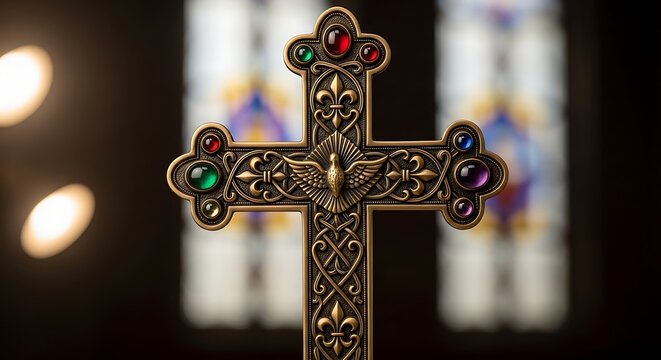 Celtic Cross with Stained Glass Background.