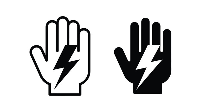 High voltage hand warning sign danger alert symbol icon.