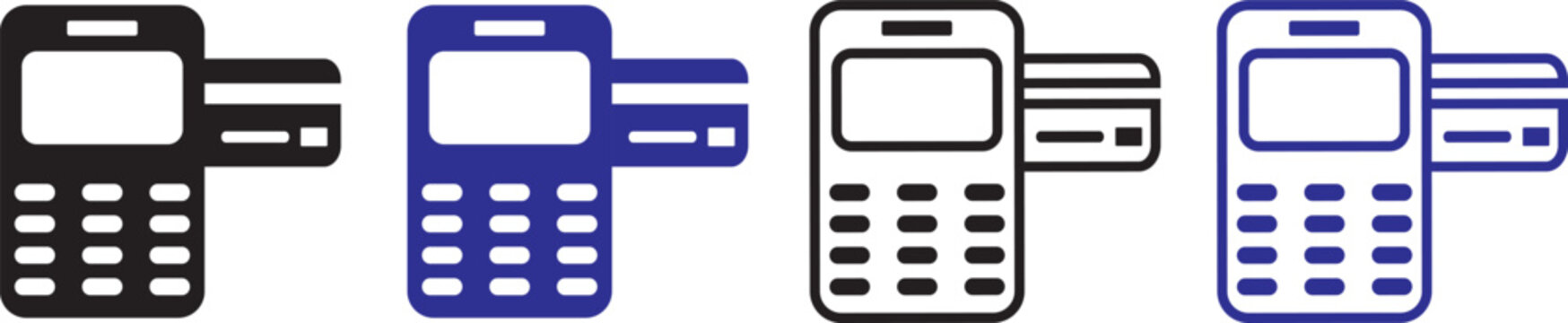 POS Terminal and Credit Card Payment Icons. contactless payment technology. Simple silhouette of a modern payment terminal device