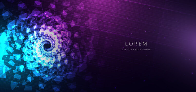 Digital technology background with blue dotted lines wave lines lighting effect on dark background.