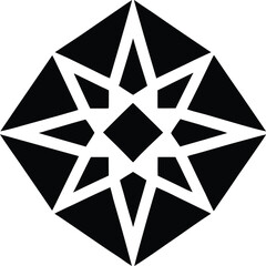 Obraz premium Geometric black and white starburst symbol with sharp angular lines vector illustration